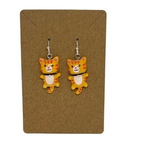Orange Cat Earrings Dangle Resin - Hypoallergenic